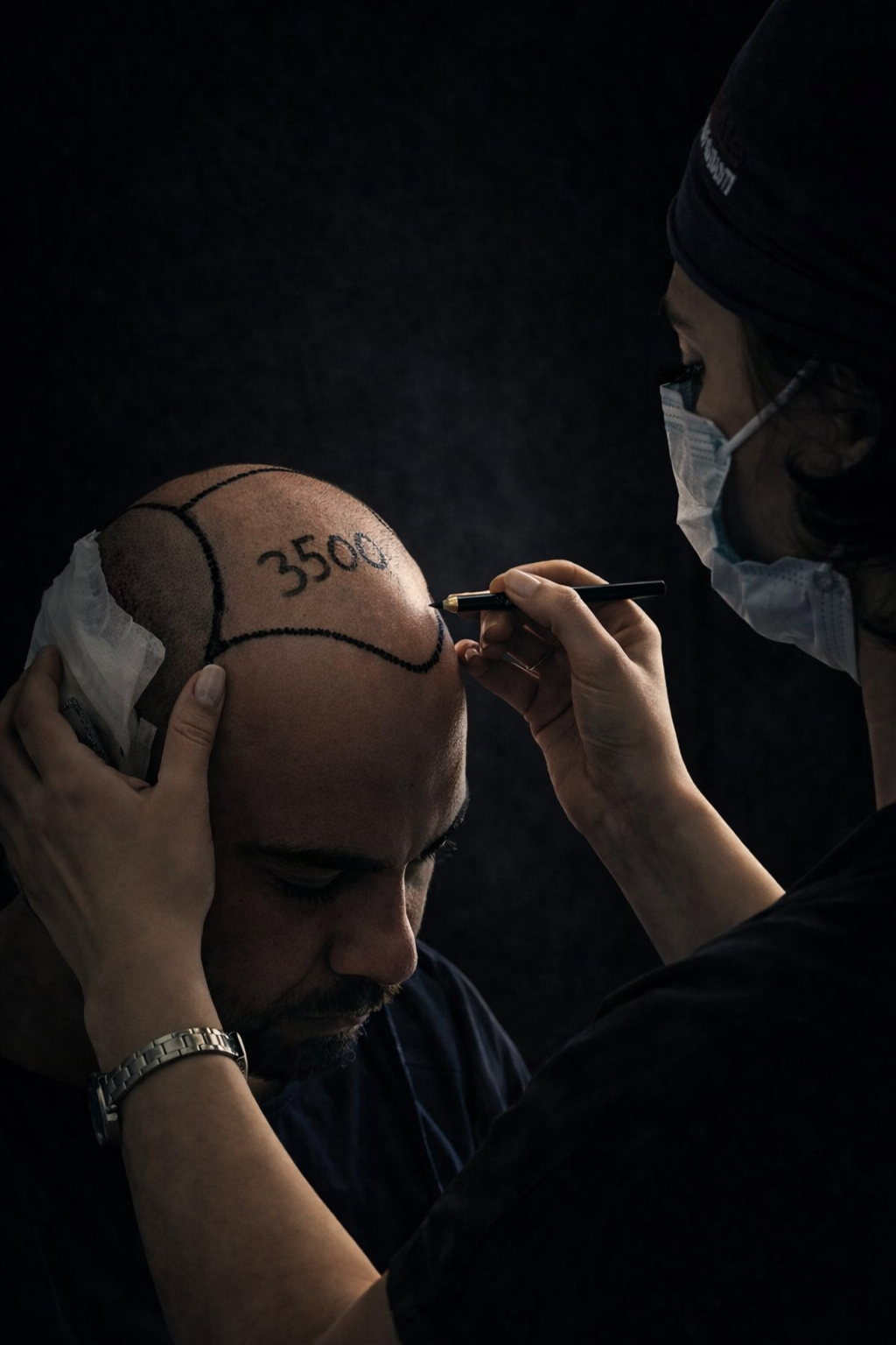 Hairline marking before hair transplant